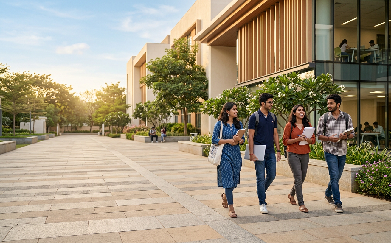 Students walking together on a university campus
